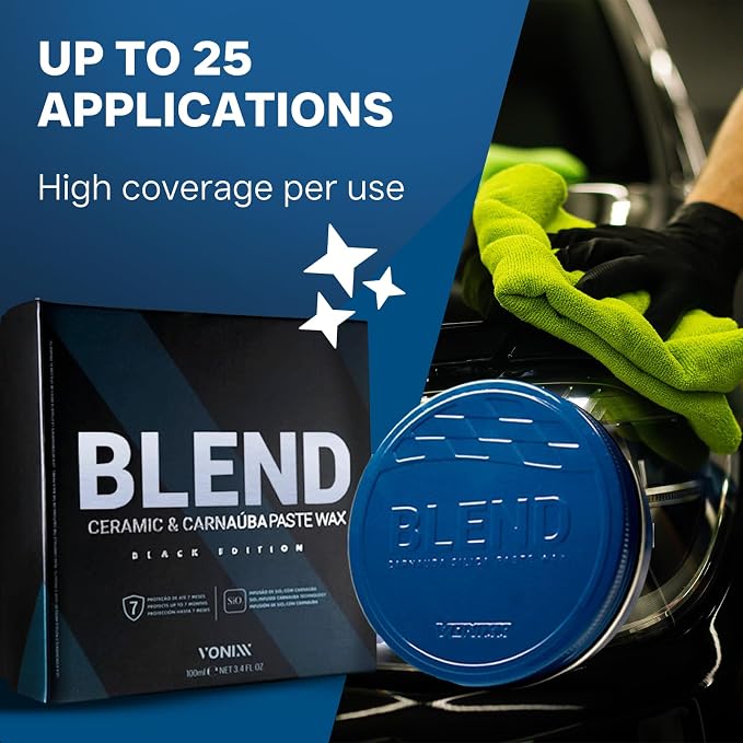 Vonixx Blend Ceramic & Carnauba Paste Wax - Black Edition | Deep Shine for Dark Paints | Ultimate Automotive Care Solution | Lasts up to 7 Months | Water Repellent | 3.4 oz (100 mL)