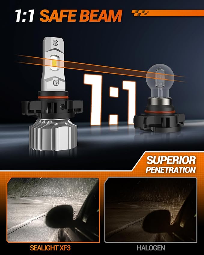 SEALIGHT 5202 LED Fog Light Bulbs, 44000LM Super Bright 5202 5201 PS19W PS24W Fog Light LED Bulbs, 6500K Cool White Plug & Play, 984FT Penetration, 70,000H Lifespan, Pack of 2