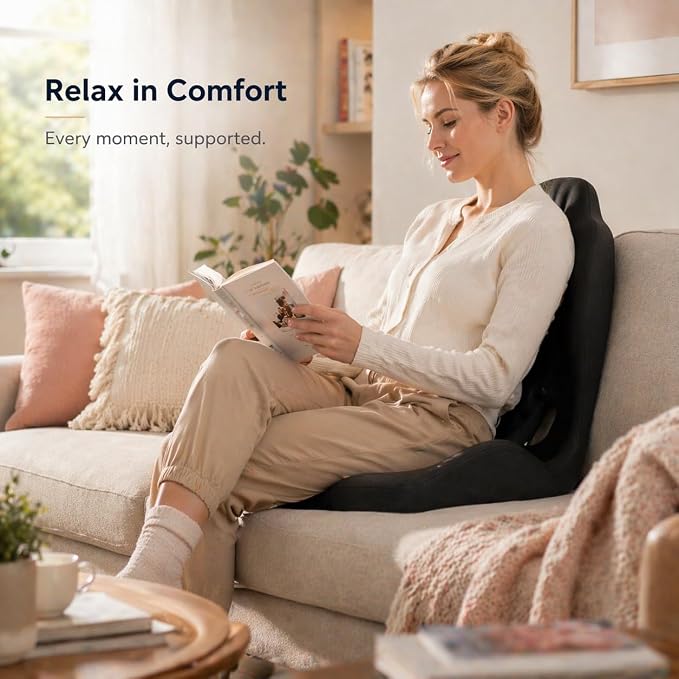 Pain Relief Ergonomic Seat Cushion with Lumbar Support, Memory Foam, L-Shaped, for Office Chair, Car Seat, Gaming Chair (Black)