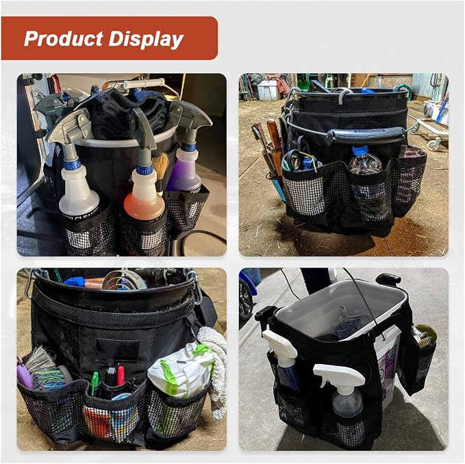 5 Gallon Bucket Tool Organizer Bag with Mesh Storage Pockets | Multi-Purpose Car Bucket Wash Tool, Universal Vehicle Cleaning Supplies Accessories for Home, Gardening, Fishing