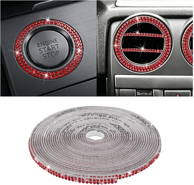 16.4FT Bling Car Trim, Crystal Rhinestone Self Adhesive Glitter Vehicle Strip Sticker, Sparkling Diamond Automotive Interior Exterior Decoration, Universal for SUV RV Truck (Red)