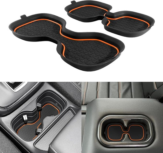 for Honda CRV Accessories 2023 2024 2025 2026 3D Cup Holder Center Console Liner Inserts Silicone Anti-dust Mat Pad Interior Decoration (2 Pcs, Orange Trim)