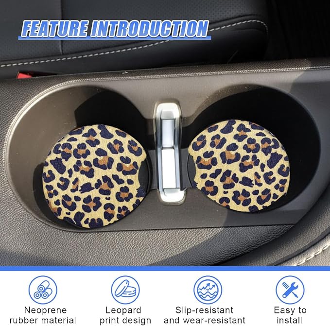 2PCS Leopard Print Car Cup Holder Coasters, 2.77'' Non-Slip & Shockproof Automotive Interior Drink Cup Mat, Universal Vehicle Insert Coaster Decoration Accessories for Women Girl (No.3)