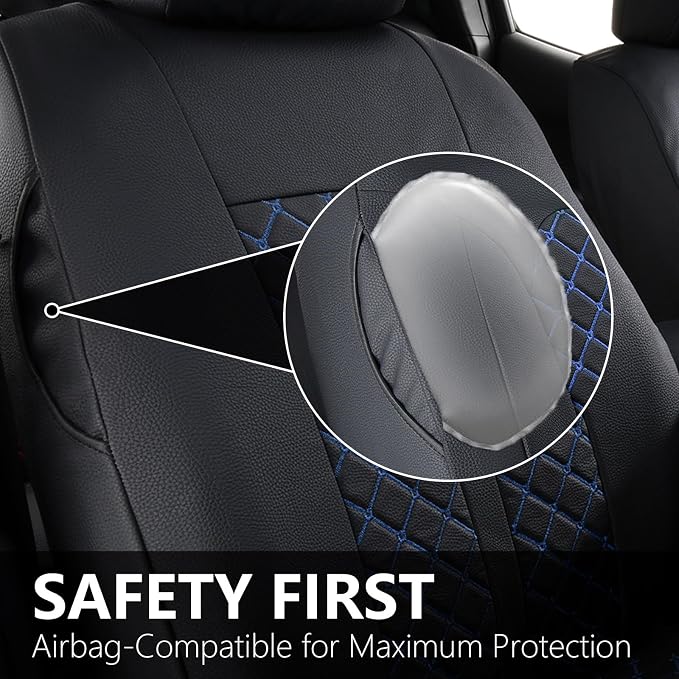 Truckiipa Custom for 4th Gen Tacoma Seat Covers Front Pair, Waterproof Leather Seat Cushion Covers Fit for 2024 2025 2026 Toyota Tacoma Double Crew Cab, Front Pair, Black&Blue