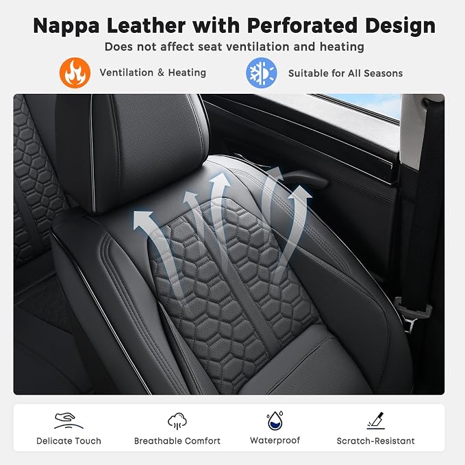 Huidasource Front Seat Covers Universal Fit for Most Cars SUV Trucks, 360° Full Wrap Leather Car Seat Cushion Covers, Pure Black