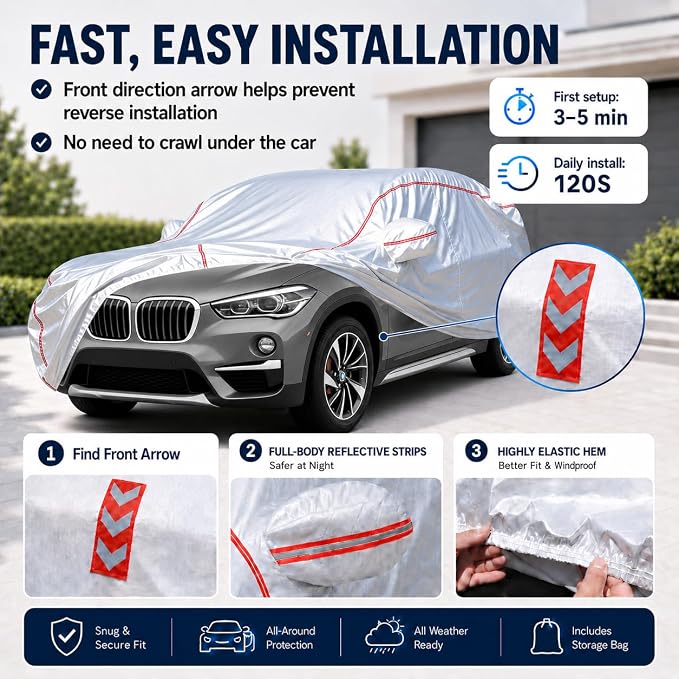 Car Cover Waterproof All Weather for BMW X1 2007-2025,All-Around Fastening and 4 Upgrades, 120s Quick-Install for Car Cover
