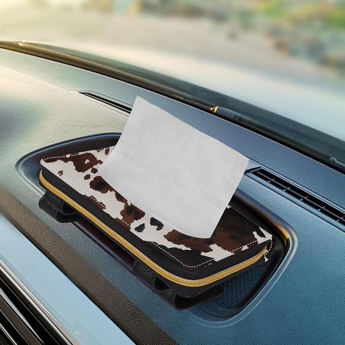 Brown Cowhide Backseat Tissue Case Holder Hanging Visor Tissue Holde Brown Cowhide PU Leather Tissue Box Napkin Holder