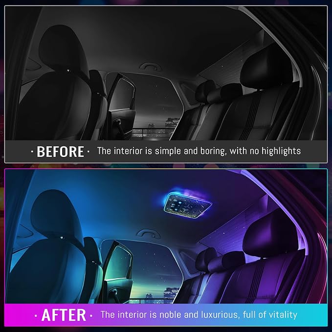 Universal Car Roof Dome Lights Replacement,Adjustable LED Ceiling Lamps Assembly w/Touch Screen,Car RV Interior Lighting w/Door Trigger Switch,Over-Head Roof Ambient Light,RGB (Meteor Style)