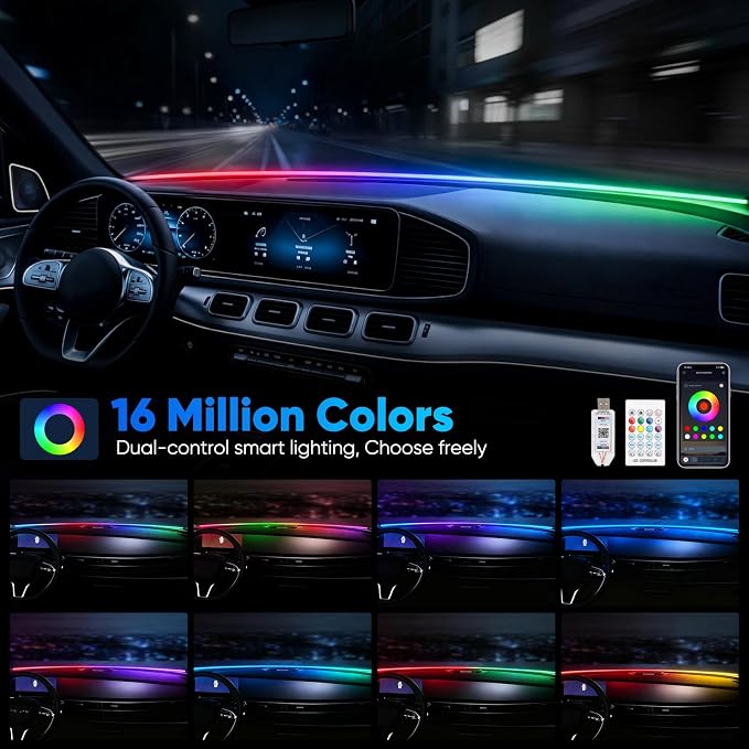LED Strip Lights for Car Windshield 59in, RGB Ambient Lighting Car Interior with Noise Reduction, 16 Million Colors, Music Mode and Smart Control Car LED Lights Interior