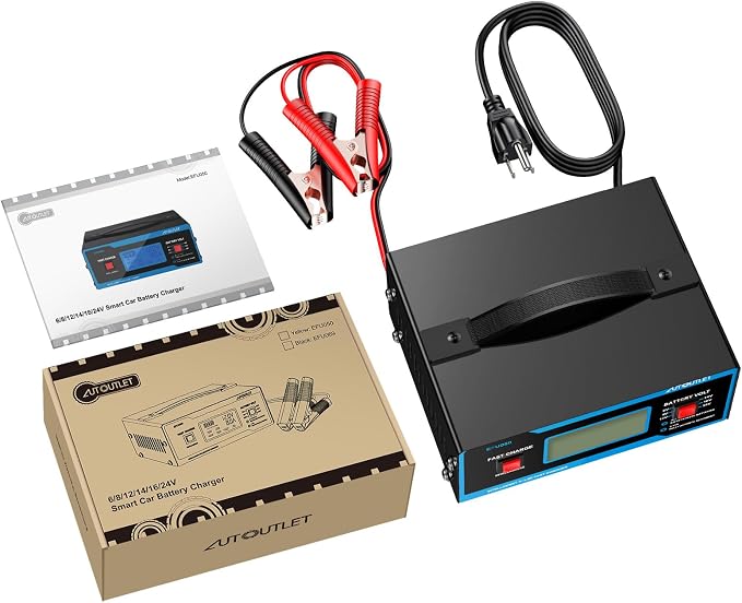 AUTOUTLET Upgraded 8 Volt Battery Charger for Golf Cart Automotive Battery Charger and Maintainer 0-14A with Cable Clamps for 6/8/12/14/16/24V Lead-Acid Batteries