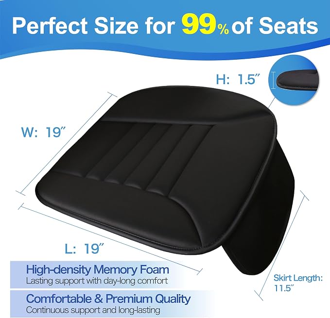 Lofty Aim Car Seat Cushion for Driving, Memory Foam Driver Seat Cushion | Car Seat Cushion for Long Driving, Automotive Seat Cushion for Pain Relief, Car Seat Pillow Fits Most Vehicles, Office, Black