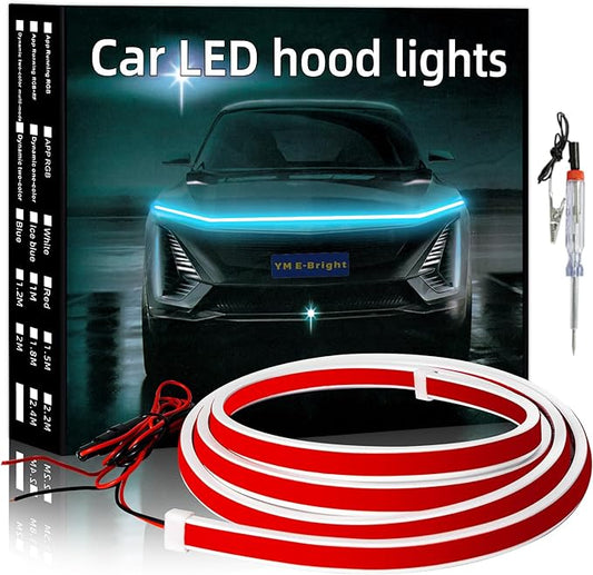 YM E-Bright Led Hood Light Strip Exterior Led Strip Lights for Cars Waterproof Flexible DRL Dynamic Scan Start Up Hoodbeam Kit Daytime Running Light for Truck, SUV, 12V 70inch, Ice Blue, 1 Set