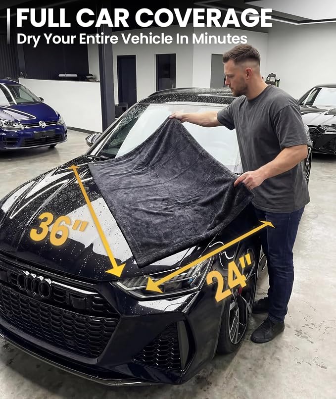 EVEO Car Drying Towel - (1300 GSM) XL Drying Towels Car Detailing - Car Microfiber Towel (36"x24") Microfiber Drying Towels for Cars Towels Drying, Car Wash Towels, Ultra Absorbent - Grey & Green