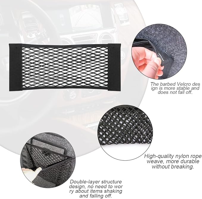 Mesh Cargo Net for Car, Universal Stretchable Trunk Storage Net Wall Sticker Organizer Elastic Pouch Bag for Cars, SUV, Home, Auto Interior Accessories (Large)