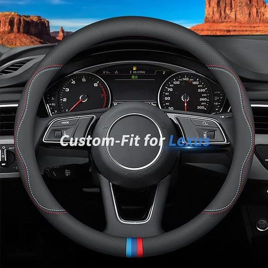 Deer Route Custom-Fit Leather Steering Wheel Cover for Lexus, Non-Slip, Breathable, C-Style, For Lexus Accessories