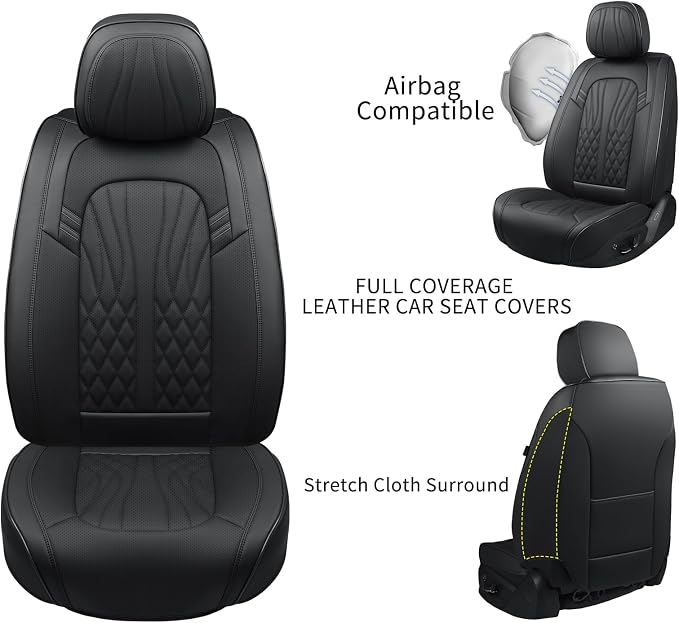 MINGBRON Seat Covers for Cars, Waterproof Seat Covers, Leather Car Seat Covers 2 Pack, Universal Seat Cushion Protector for Most Cars Black