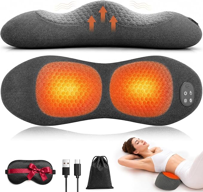 Upgraded 3-in-1 Triple Fusion Back Massager, Cordless Lumbar Support Pillow with Heat, Massage, Electric Stretch for Pain Relief, Lower Back Massager with 3000mAh Rechargable for Bed Office Chair Car
