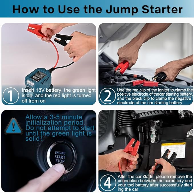 Portable Car Jump Starter Compatible with Makita 18V- 11AWG Heavy Duty Jump Starter Cable (1.2FT) for Car Battery Emergency Jump Start, Using Tool Batteries (Battery Sold Separately)