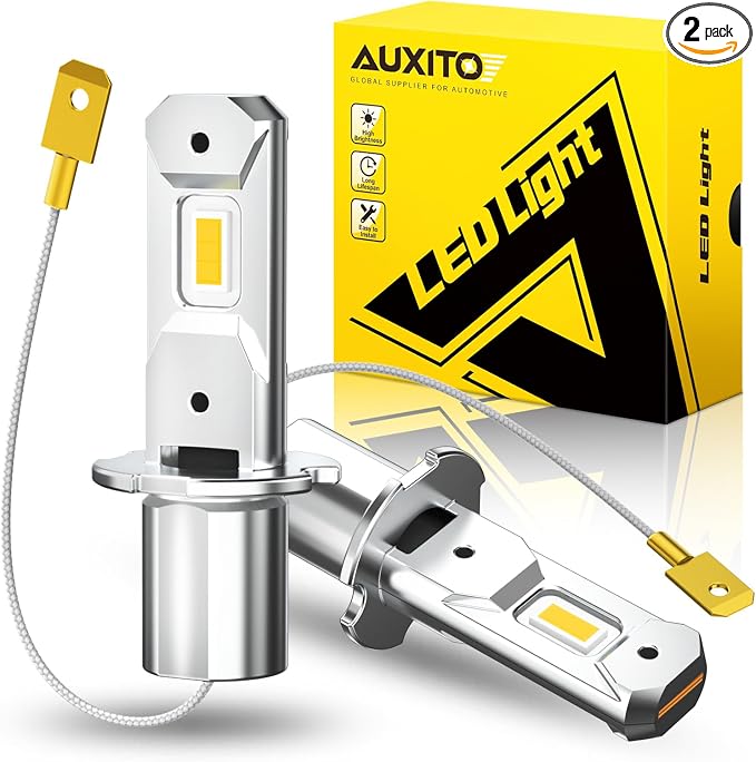 AUXITO H3 LED Bulb Yellow 3000K, 16,000LM 600% Super Brighter, 10 Years Lifespan, 1:1 Size Plug-n-Play, 100% Perfect Installation, H3 LED Fog Lighr Bulb for Fog Lamp, DRL, Canbus Ready, Pack of 2 | 1:1 Size Plug-n-Play, 100% Perfect Installation, H3 LE...