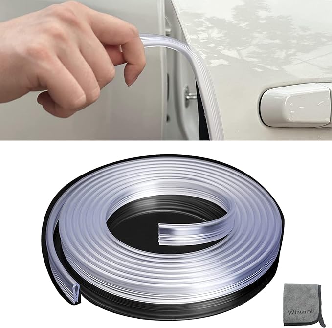 Winunite 16.4ft (5m) Car Door Edge Guards Clear – Self-Adhesive PVC, U-Shaped, Fits Most Vehicles, Scratch- and Chip-Resistant – Reduces Dings in Parking Lots