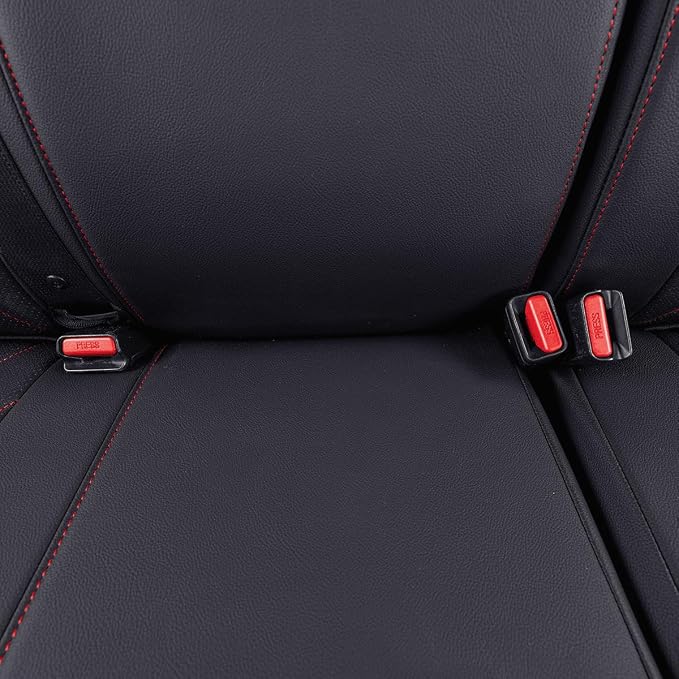 EKR Custom Fit Tacoma Rear Car Seat Covers for Toyota Tacoma 2016 2017 2018 2019 2020 2021 2022 2023 Access Cab - Second Row Only,Faux Leather(Black with Red Trim)
