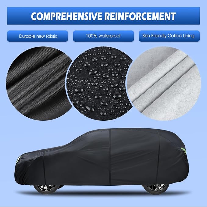 6 Layers SUV Car Cover Waterproof All Weather for Automobiles, Size A5 with Zipper & Cotton Universal Fit for Buick Encore, Ford Escape,Kia Sportage (Up to 181inch)