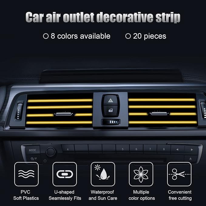 20 Pieces Universal Car Air Conditioner Vent Trim Decoration Strip Accessories, Waterproof Flexible Shiny Auto Car Interior Accessories for All Air Vent Outlet