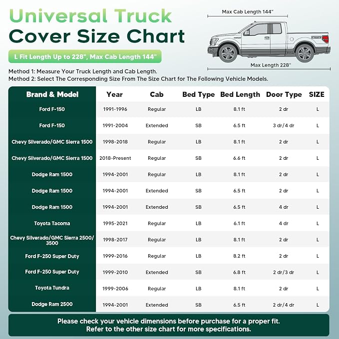 Cartist Hail Protector Car Cover for Truck Waterproof All Weather, Outdoor Sun Uv Rain Pickup Cover, Universal Fit for Silverado, Sierra 1500/2500, Tacoma, F150, Ram 1500, etc.(Length Up to 228 inch)L