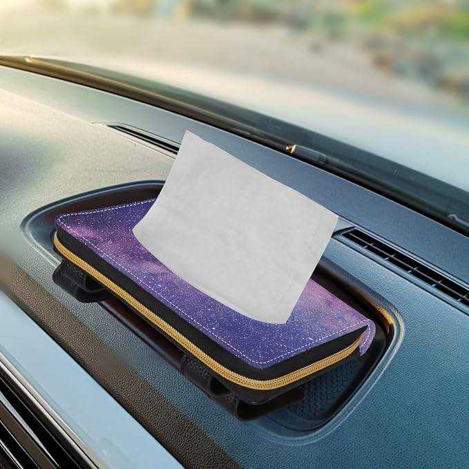 Purple Starry Night PU Leather Car Tissue Holder for Car Automotive Sun Visor Tissue Box Holder Car Accessories for Women & Men