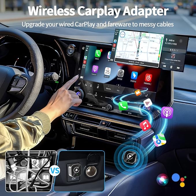 Wireless CarPlay Adapter, Wired to Wireless for CarPlay, Mini USB Design Car Play Adapter, Plug and Play, Stable Connection (Black)