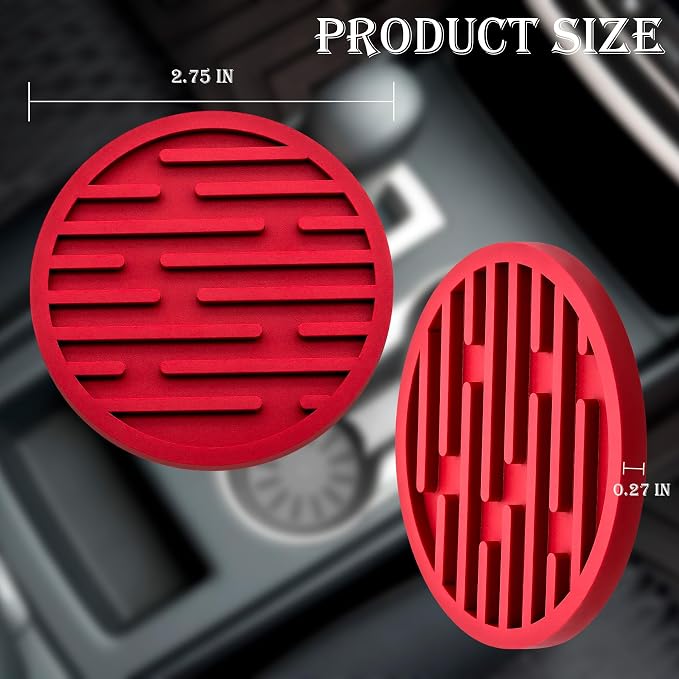 2 Pack Silicone Car Cup Holder Coaster – 2.75 Inch Anti-Slip Drink Coaster, Perfect for Coffee & Beverages – Cute Car Interior Decor for Women & Girls (Red)
