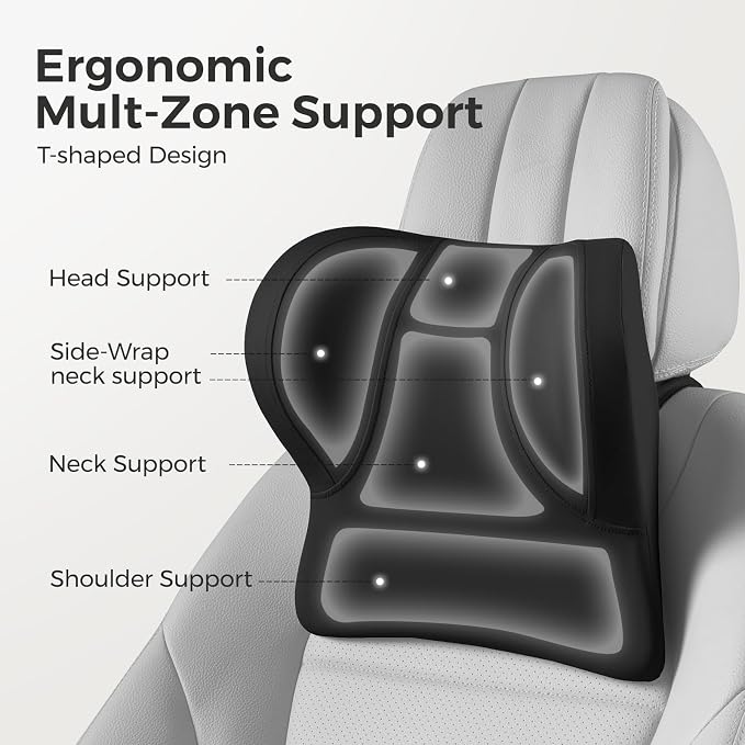BEBAS Car Headrest Pillow, Ergonomic Memory Foam Car Neck Pillow for Driving, Neck Support Pillow with Breathable Removable Cover, Headrest Support Cushion for Pain Relief, Fits All Vehicles(Black)