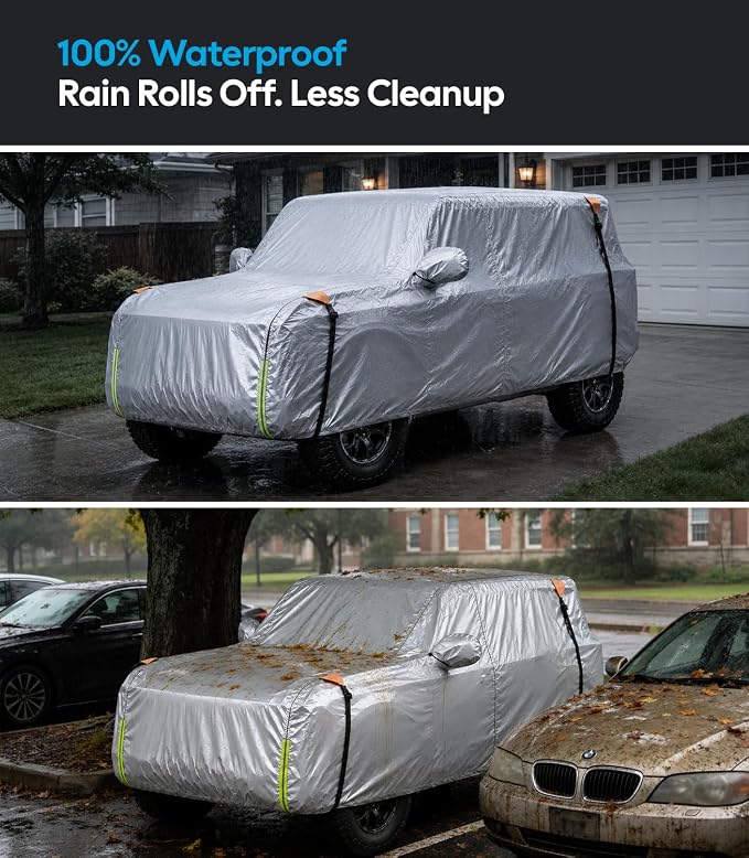 Wigoo Ford Bronco 4-Door Car Cover Accessories 2021-2026, Custom Fit Waterproof All Weather Outdoor Indoor Full SUV Cover, Windproof Sun UV Rain Snow Dust Protection, Door Zipper, Reflective Strips