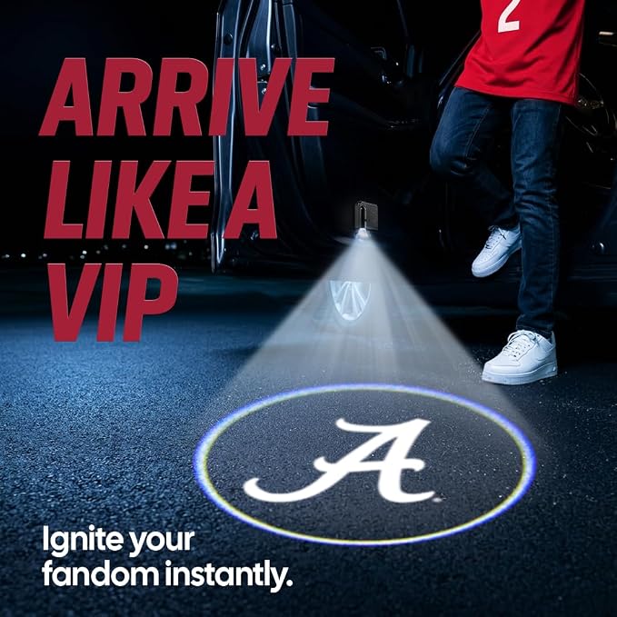 Sporticulture American Football Alabama Crimson Tide Car Door Lights Logo Shadow Display - Officially Licensed NCAA Car Accessories - Show Your Team Pride - Battery Powered, Universal Fit