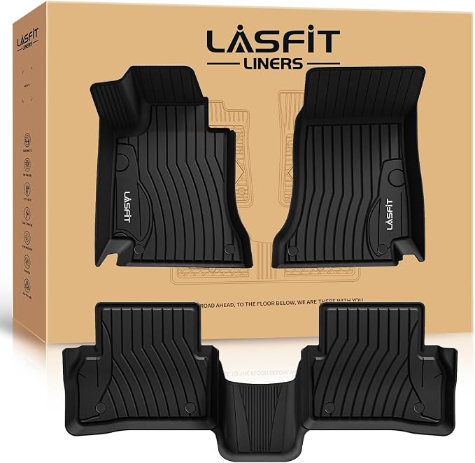 LASFIT Floor Mats for Mercedes Benz C Class 2015-2021 C300 /C400 /C350e /C43 AMG /C63 AMG/ C63 AMG S (Fit Sedan, Not Fit Coupe & Cabriolet), All Weather TPE Car Mats for C Class, 1st & 2nd Row Mats