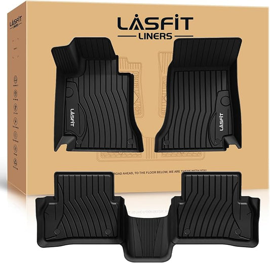 LASFIT Floor Mats for Mercedes Benz C Class 2015-2021 C300 /C400 /C350e /C43 AMG /C63 AMG/ C63 AMG S (Fit Sedan, Not Fit Coupe & Cabriolet), All Weather TPE Car Mats for C Class, 1st & 2nd Row Mats