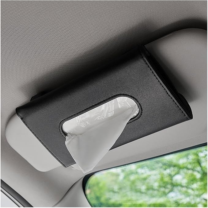Ohleats Car Tissue Holder, Leather Sun Visor Napkin Holder, Auto Backseat Tissue Mask Case Dispenser for Most Vehicles, Universal Interior Car Accessories Hanging Tissues (Black)