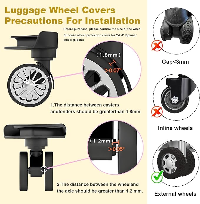8PCS Silicone Luggage Wheel Covers for 2-2.4" Luggage Wheel Protector,Blue | Protective suitcase wheel sleeves for compatible carry-on luggage, daily travel rolling, and one 4x2 double-wheel suitcase.