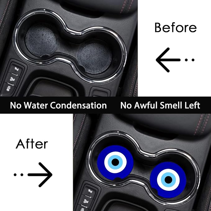 2 Pack Blue Evil Eye Car Cup Holder Coasters Universal Neoprene Coasters | 2.75" Universal Size Anti Slip Rubber Mat, Auto Cup Holder Decor Accessories for SUV Truck, Evil Eye Gifts for Men Women Mom