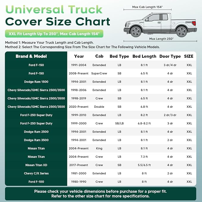 Cartist Hail Protector Car Cover for Truck Waterproof All Weather, Heavy Duty Outdoor Sun Uv Rain Pickup Cover with Zipper, Universal Fit for F150, F250, Titan, etc. (Length Up to 250 inch) XXL