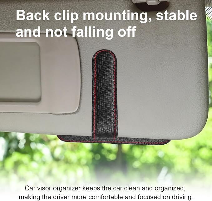 Augeny Car Sun Visor Organizer, Auto Visor Organizer and Storage, Registration and Document Holder, Vehicle Accessories for Sunglasses Document Card Pen Driver License (Carbon Fiber Red Line)