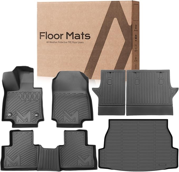 TPE Automotive Floor Mats & Cargo Liner Custom for Toyota Rav4 2019-2025 (Include Hybrid), All Weather Cover Protection Waterproof Black Front & Rear Row Full Set Car Mats & Backrest Mats, 6PCS