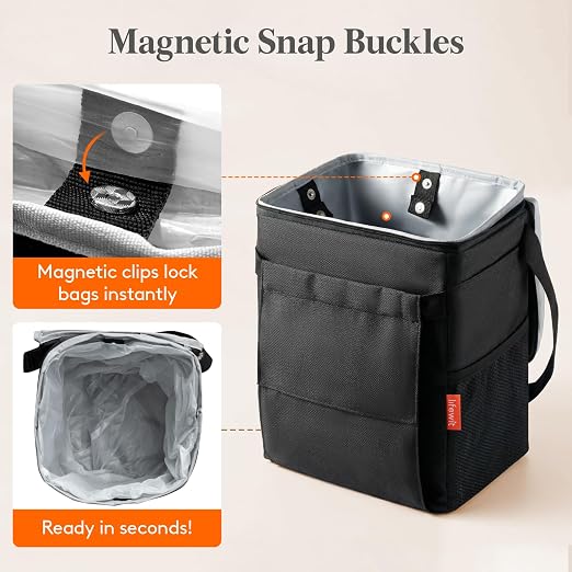 Lifewit Car Trash Bin, 2 Gallon Leakproof Waterproof Vehicle Garbage Can with Lid & Tissue Holder, Car Interior Organizer for Front/Back/Console, Automotive Accessory, Black