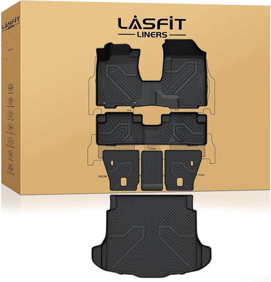 LASFIT Full Set Floor Mats for Honda CR-V 2007-2011 EX LX SE, All Weather Custom Fit Anti-Slip Odorless TPE Floor Liner,1st & 2nd Row & Seatback Mat & Trunk Liner, Black (Not for EX-L)