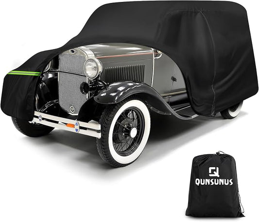 QUNSUNUS Car Cover for Ford Model A Sedan/Convertible 1928-1931 with Cotton | Waterproof Outdoor All-Weather Heavy 420D Oxford Model A Cover, with Zipper and Straps, for Dust, Sun, Wind Protection