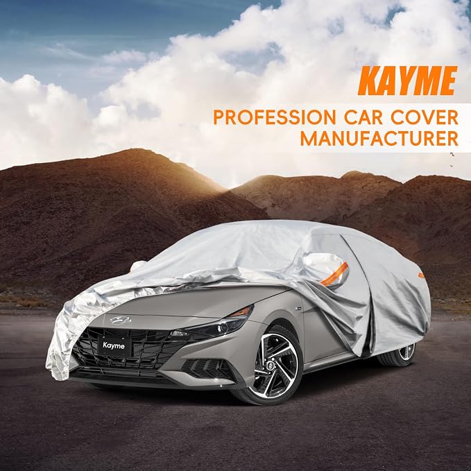 Kayme 6 Layers Car Cover Custom Fit for Hyundai Elantra (2006-2025) Waterproof All Weather for Automobiles, Outdoor Full Cover Rain Sun UV Protection.Silver
