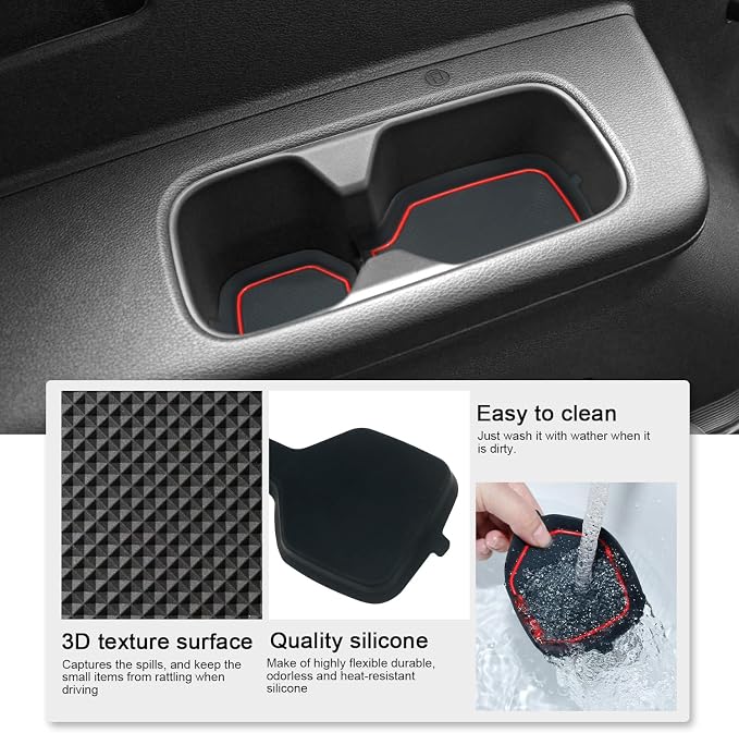 Cup Holder Coaster for Kia Telluride Accessories 2020-2022 2023 2024 2025 | 3D Silicone Cup Holder Insert Mat, Non-slip Center Console Pad, Telluride Interior Accessories Decoration, Red Trim, 6pcs Kit