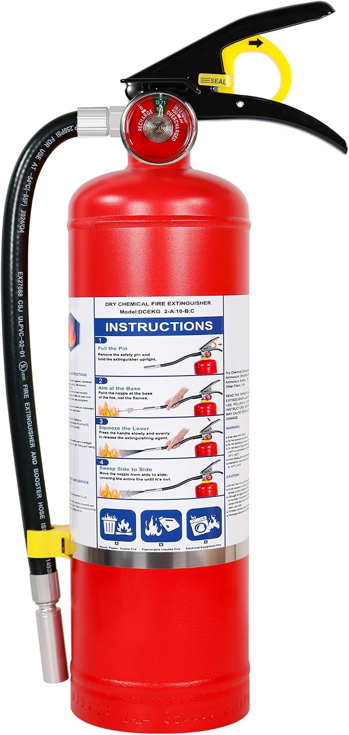 5 lb ABC Dry Chemical Fire Extinguishers, 2A:10B:C Rating with Quick Release Handle, Suitable for Electrical, Grease, Wood & Liquid Fires, for Home, Business, Boat, Truck & Car