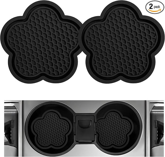 DXNQ 2 PCS Car Cup Coasters, Cute Flower Shaped Car Cup Holder Mat, PVC Waterproof Anti Slip Vehicle Cup Holder Insert Coaster, Universal Car Interior Decor Accessories (Black)