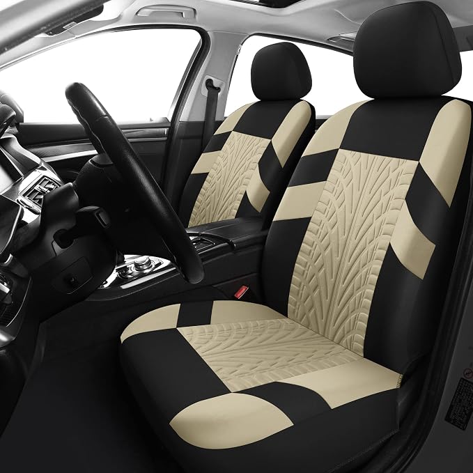 Pariitadin Car Seat Covers Full Set, Washable and Breathable Premium Cloth Automotive Vehicle Seat Cover for Car Interior, Universal Fit for Most Cars, Sedan, Truck, SUV(Black/Beige)